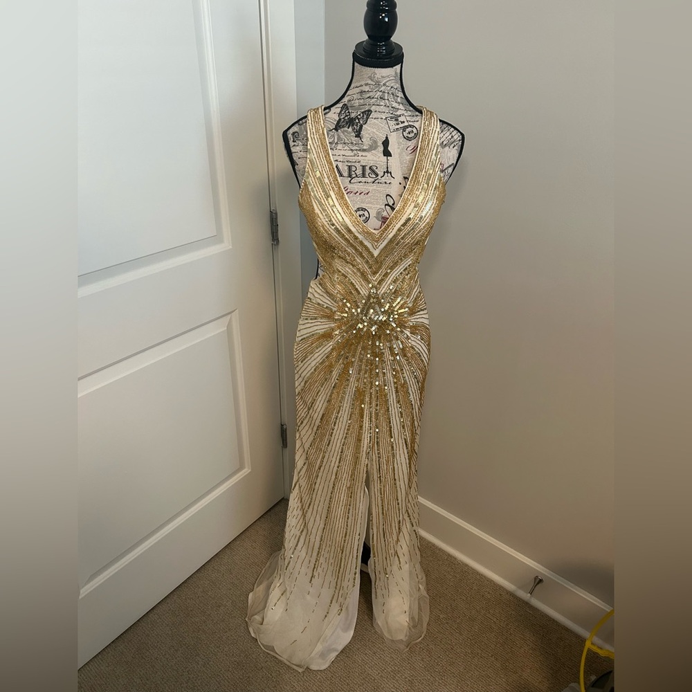 Gold & White Sequins Gown